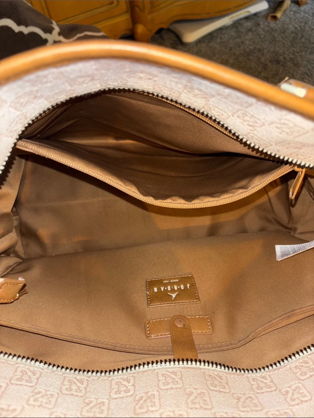 Jordan Tan & Cream Carry-On Tote with Logo Patch and Luggage Tag